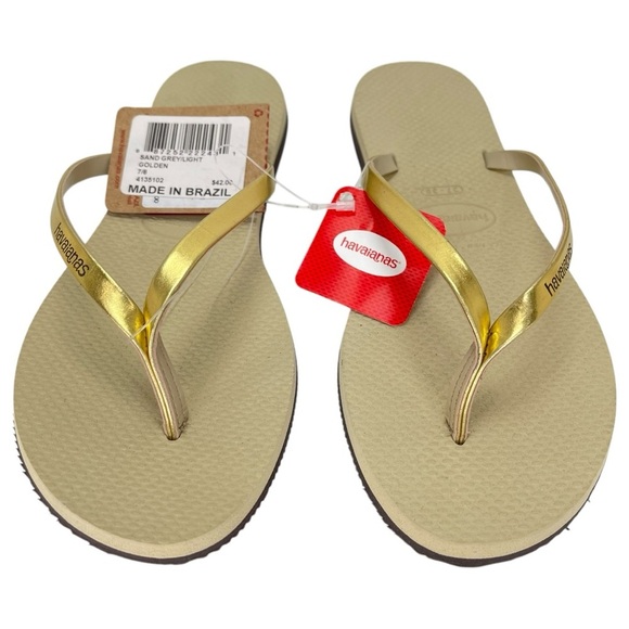 Havaianas Golden Metallic Womens Thong Slide Sandals Size 7/8 - Picture 3 of 7